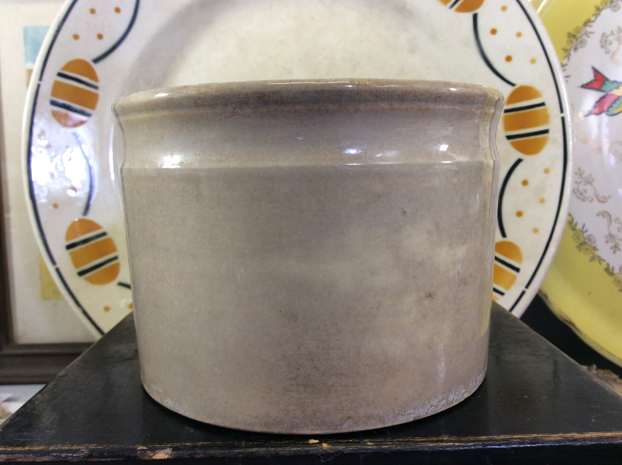 Affligé Français Pot à Moutarde en Porcelaine Opaque de Gien Antique, Confiture Taché Thé, Vieux Pot