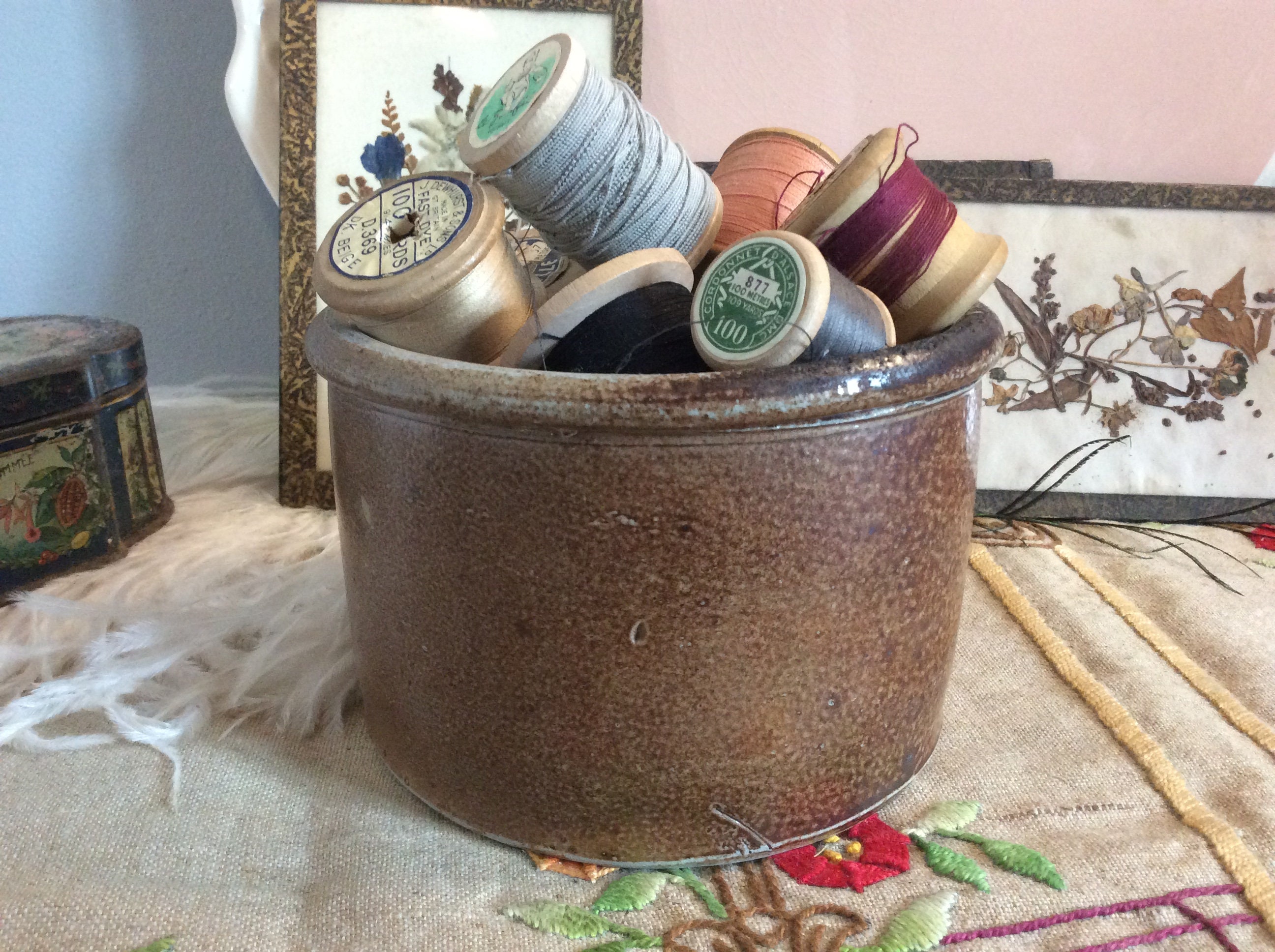 Pot de Confit en Grès Français Vintage, Pot Faïence Rustique Français, à Beurre Poterie Français