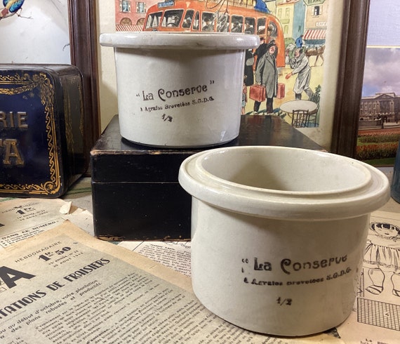 フランスアンティーク 艶出し La Conserve ストーンウェア ポット 2 個 