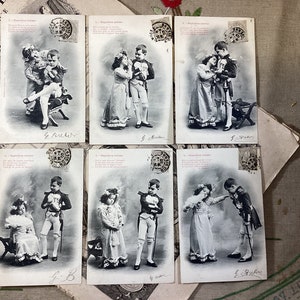 Conjunto de 6 cartões postais franceses antigos de 1903 em diante, crianças representando Napoleão e Josefina - Cartões postais antigos com tema de Napoleão