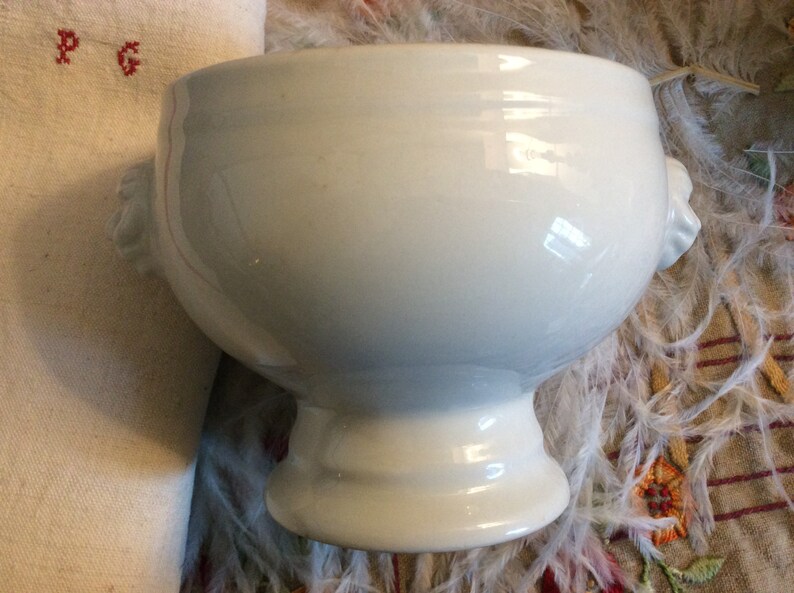 French Antique White Terre De Fer Lion Head Soup Bowl Lion Etsy