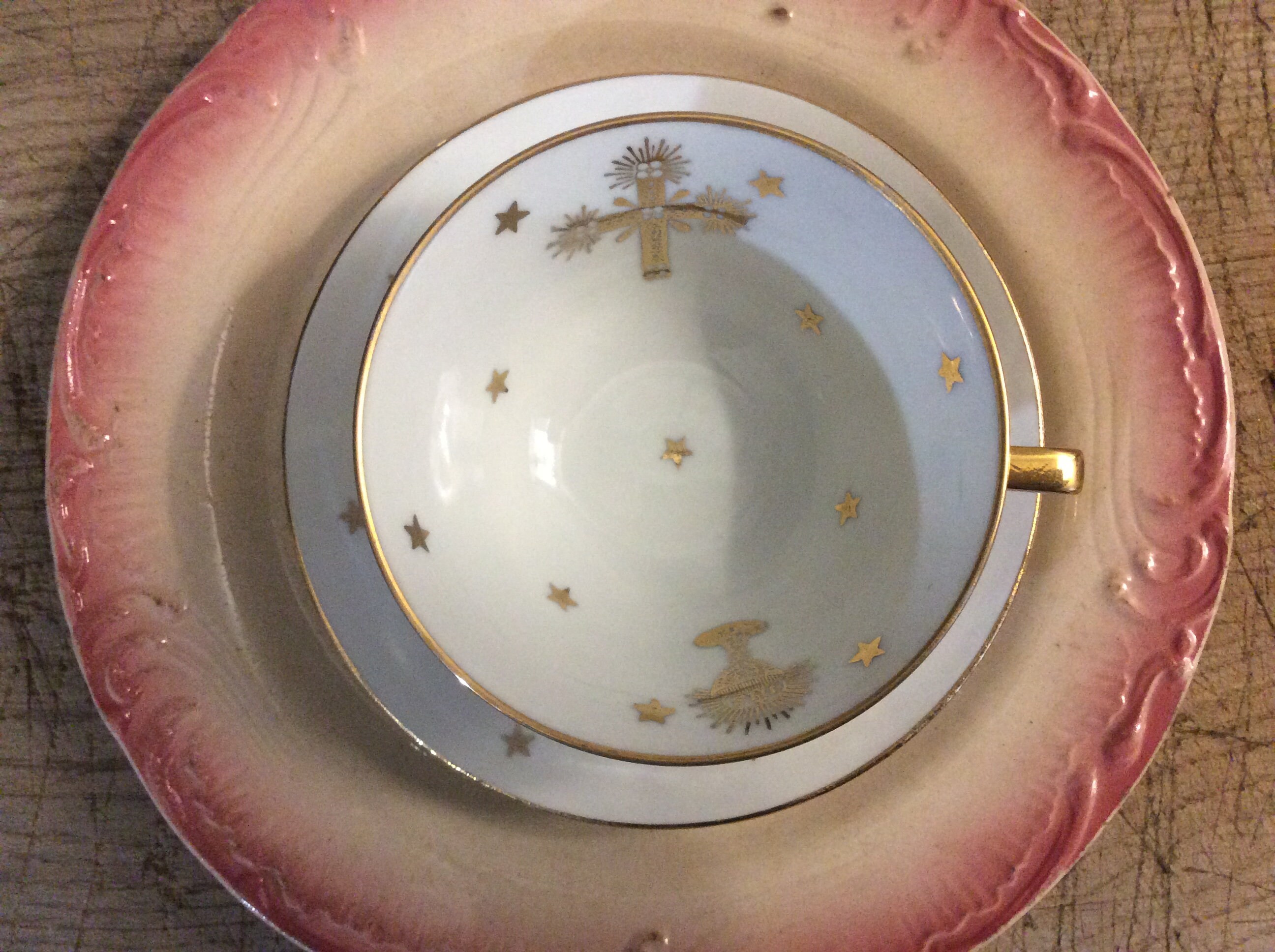 Guerin Limoges Porcelaine Mémento Religieux, Cadeau de Première Communion Catholique, Étoiles d'or,