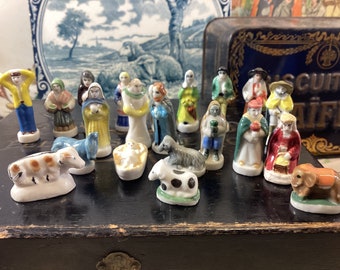 21  Vintage French Manger Scene Feves - Miniature Nativity Set - Ceramic Christmas Feves - Rustic Christmas Decor - Tiny Nativity Figurines