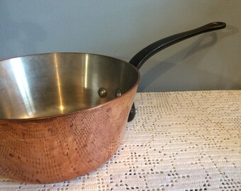 Heavy Vintage Copper Slope Sided Sauteuse Pan, Heavy 3mm Copper Saucepan, Professional Saucepan, Chefs Pan