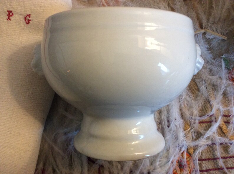French Antique White Terre de Fer Lion Head Soup Bowl Lion Etsy