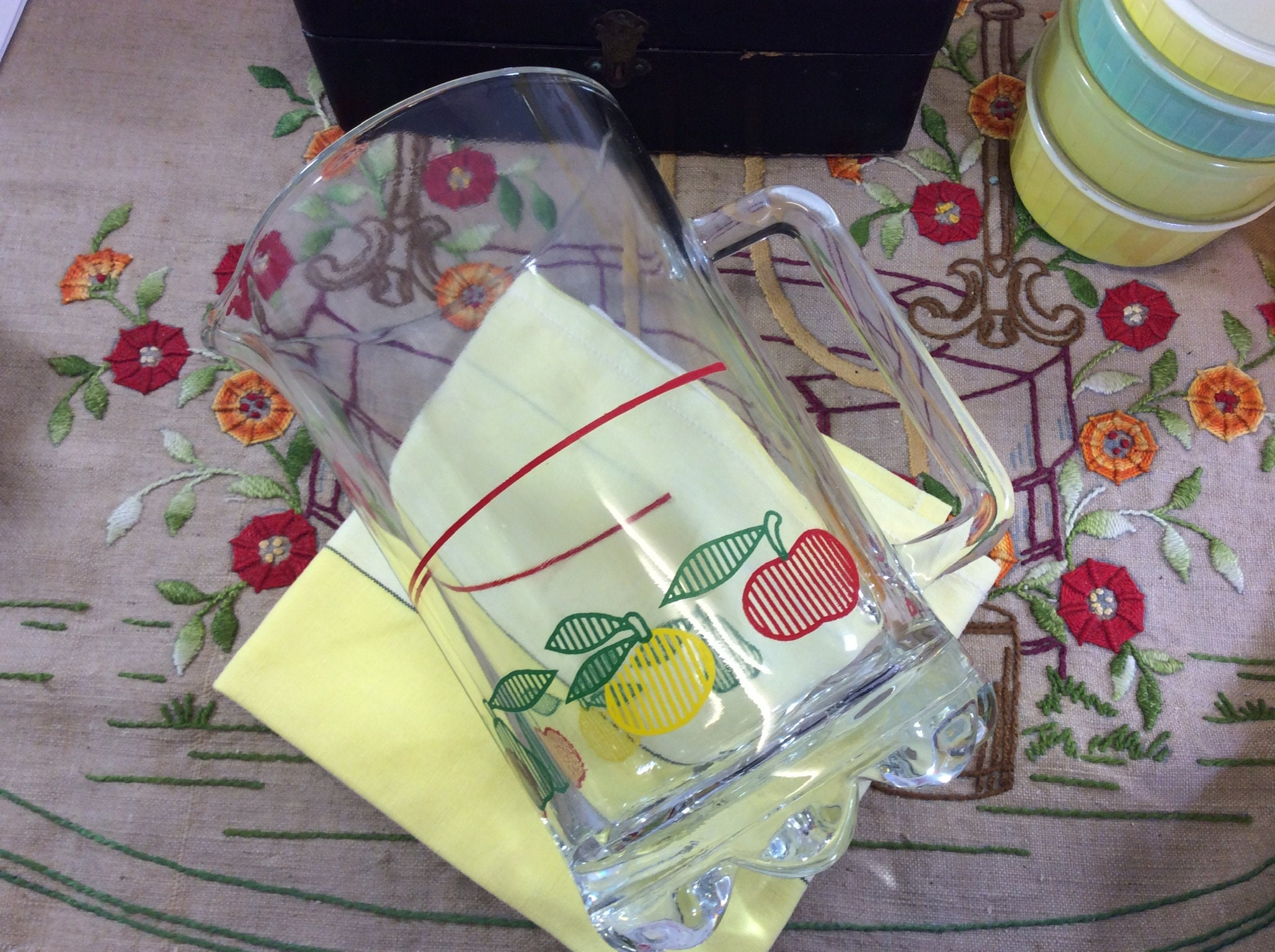 Fruits Design Vintage Water Jug - Pommes et Poires Pichet en Verre à Thème de Limonade Italien Citro