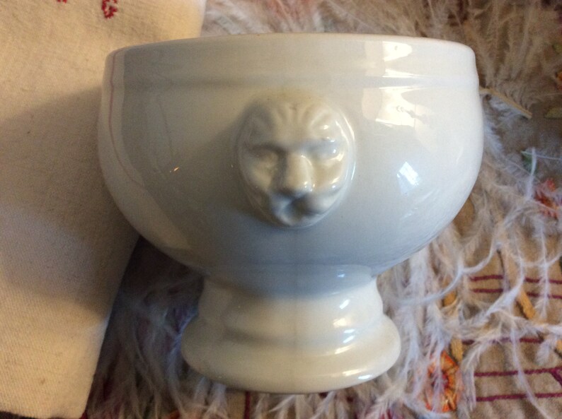 French Antique White Terre de Fer Lion Head Soup Bowl Lion Etsy