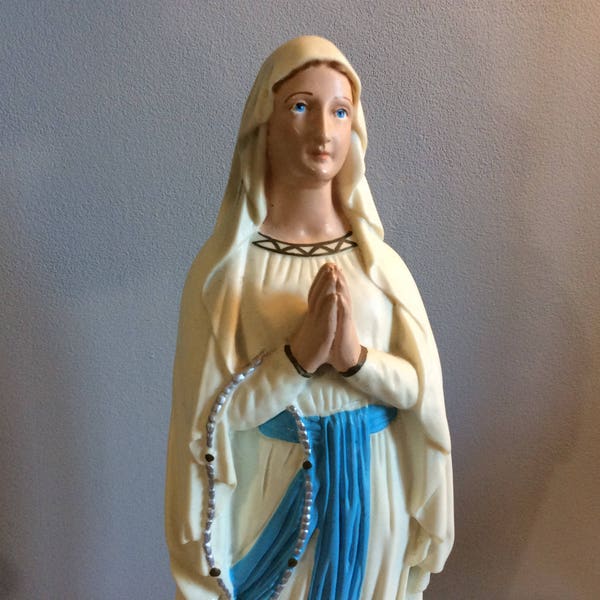 Large Resin Italian Phosphorescent Madonna Statue, Large Vintage Catholic Mary Statue, Resin Religious Statue