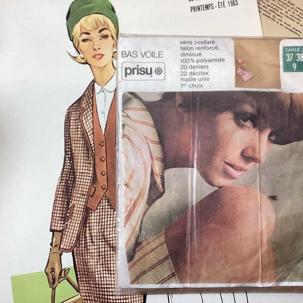 French Vintage Prisunic Ladies Stockings - 1960s Prisu Hosiery Size 2 - 1960s Prisu Prisunic Stockings - 60s Hairstyle Model