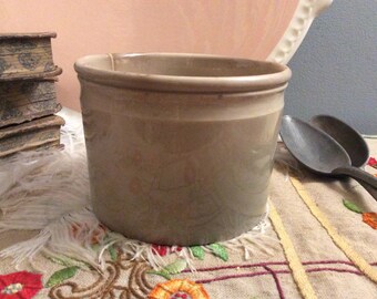 Distressed Antique Mustard Pot, Teastained Gien Jam Pot, Old Shabby Gien Pot, Lichen Colored Jar