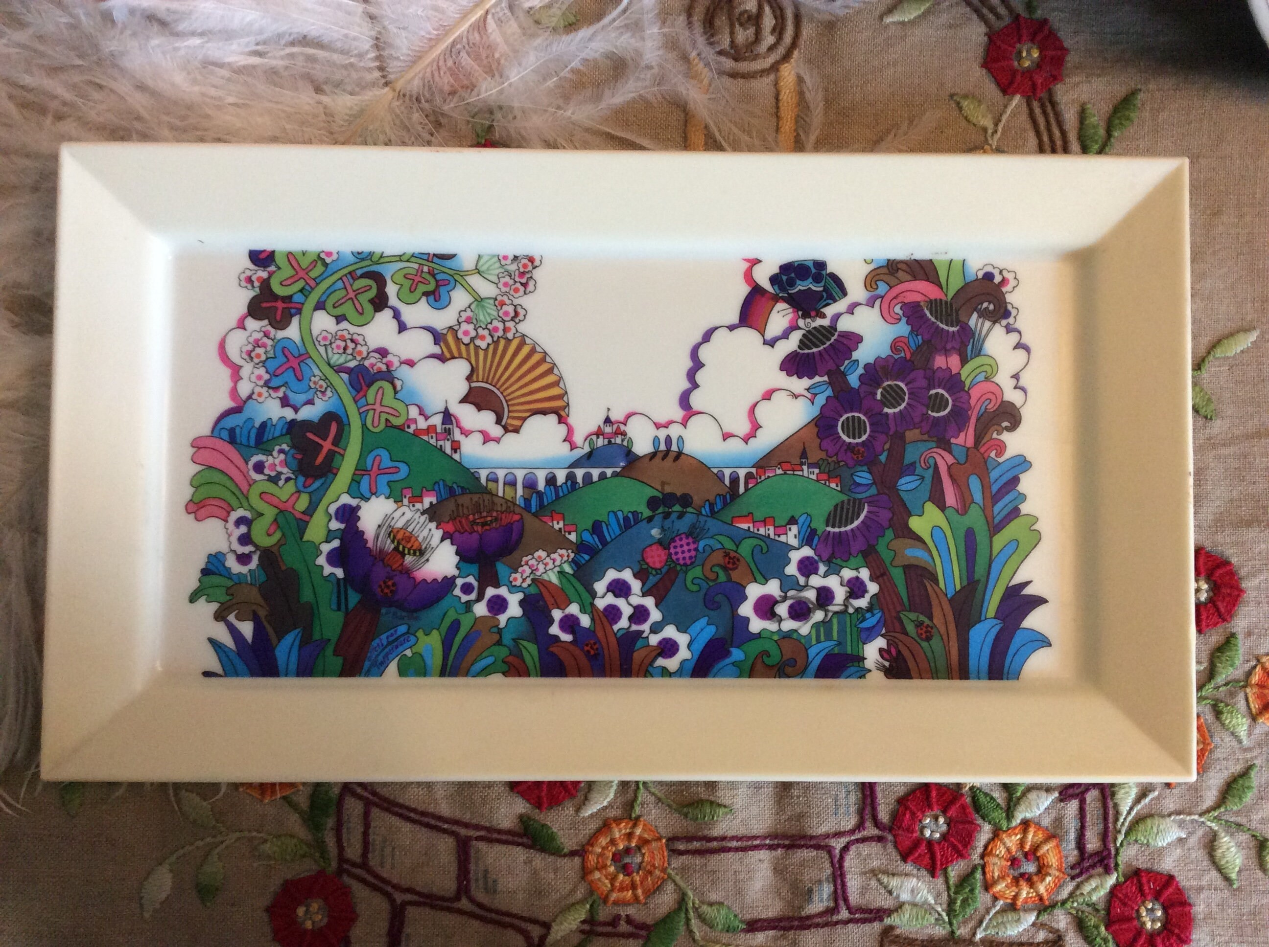 Plateau de Service Tupperware Vintage - Plateau Pop Design Landscape, Kitsch, Plaque en Plastique Co