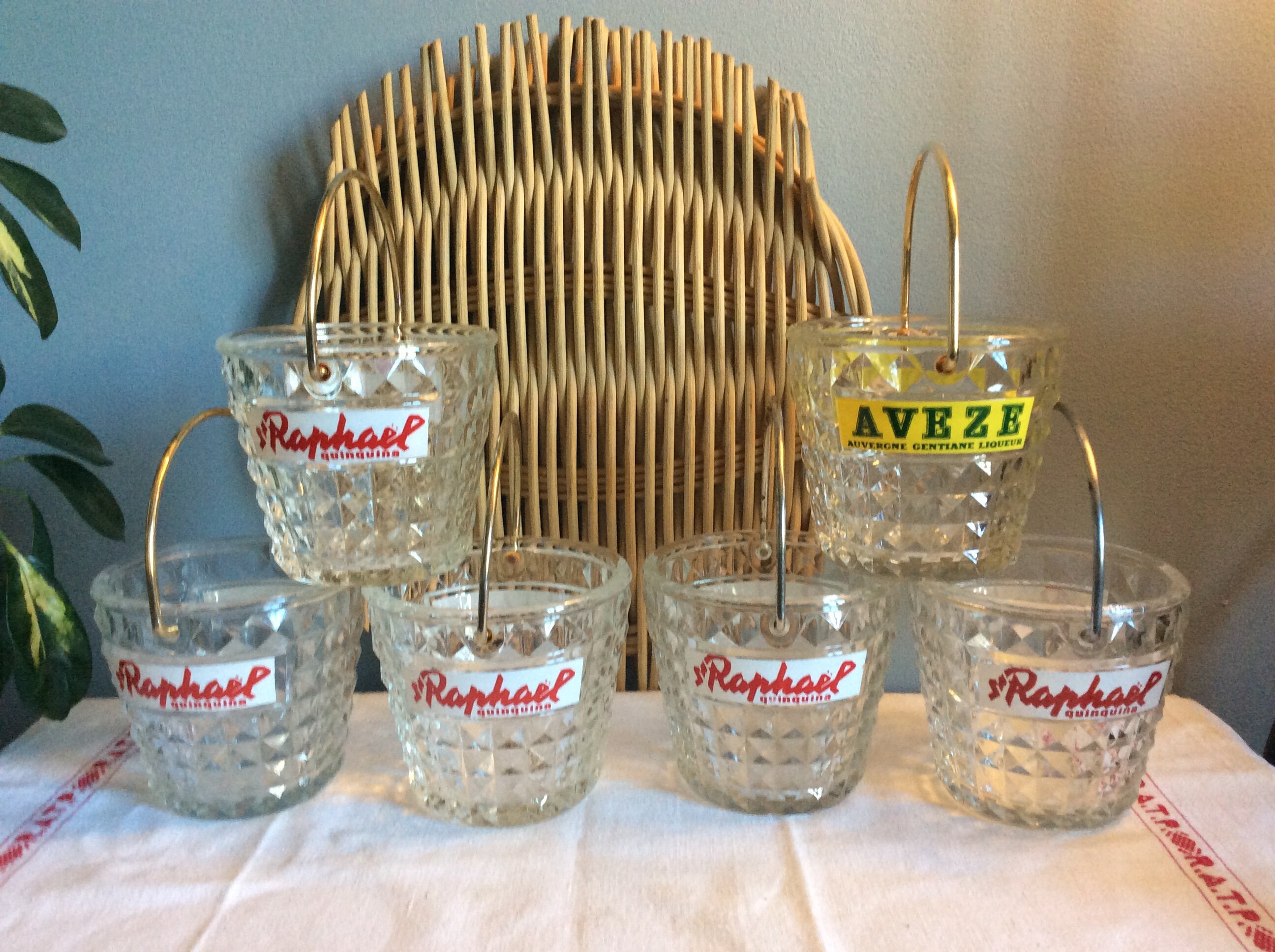 Français Seau à Glace en Verre St Raphaël Vintage, Quinquina, Verrerie Cocktail, Aveze Vintage