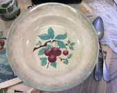 Cherry Pattern St Amamd Hollow Round Dish, Large Deep Plate with Cherries, French Mid Century St Amand Teastained Plate, Red Fruit Pattern