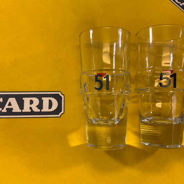 2 French Pastis 51 Glasses, Pastis 51 Glass Tumblers, Collectible Pastis Glasses, Barware, Aperitif Glasses