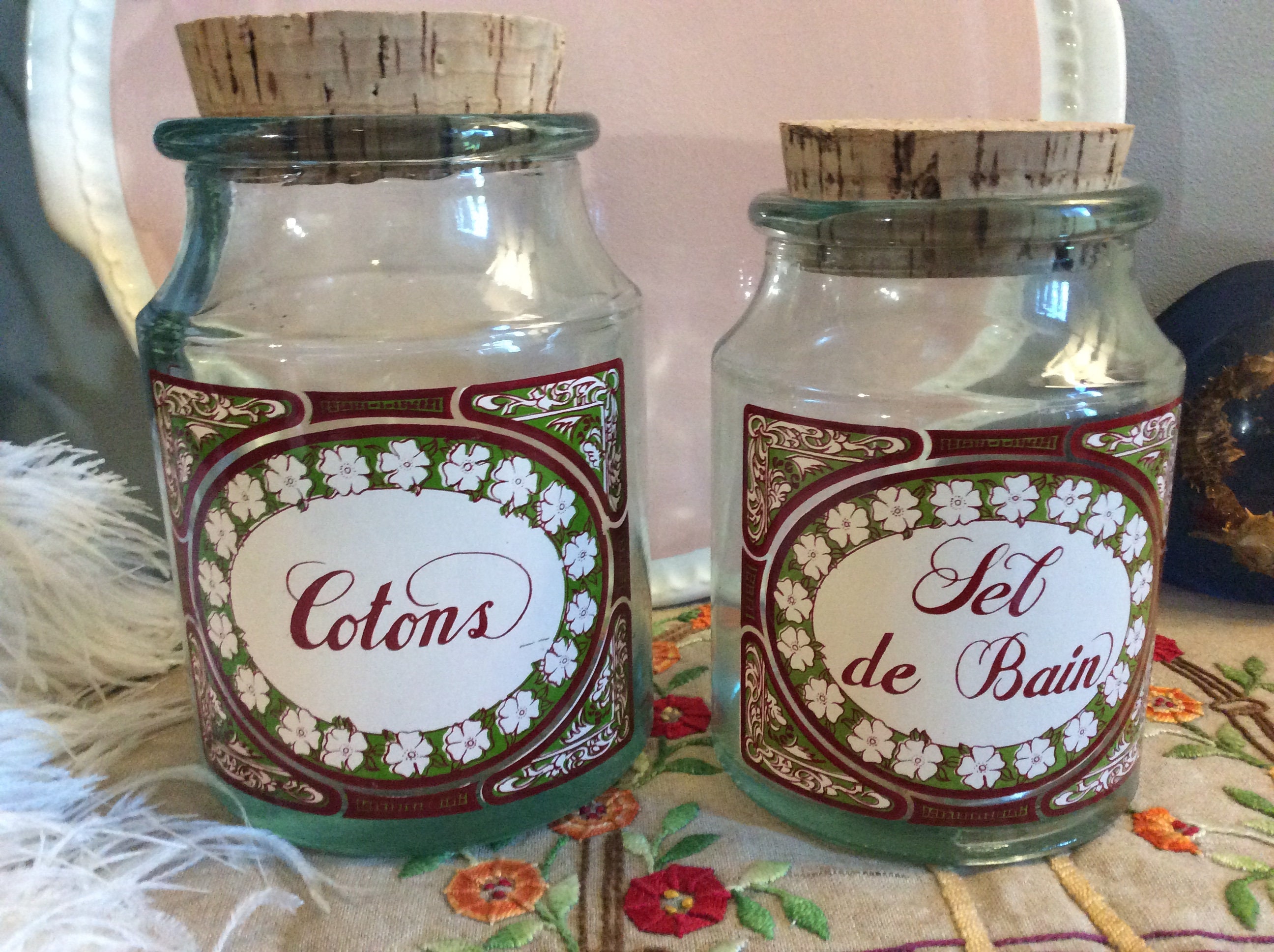 Français Vintage Épais Verre Salle de Bains Pot Rangement - Pots Vanity Cotton Balls Jar Bath Salt R