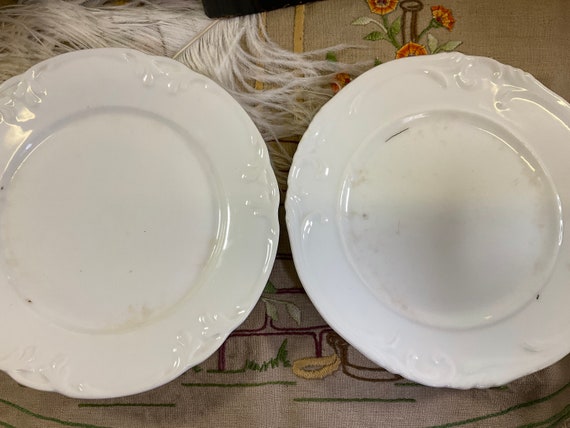 2 French Antique White Plates Scalloped Edged Antique White Plates