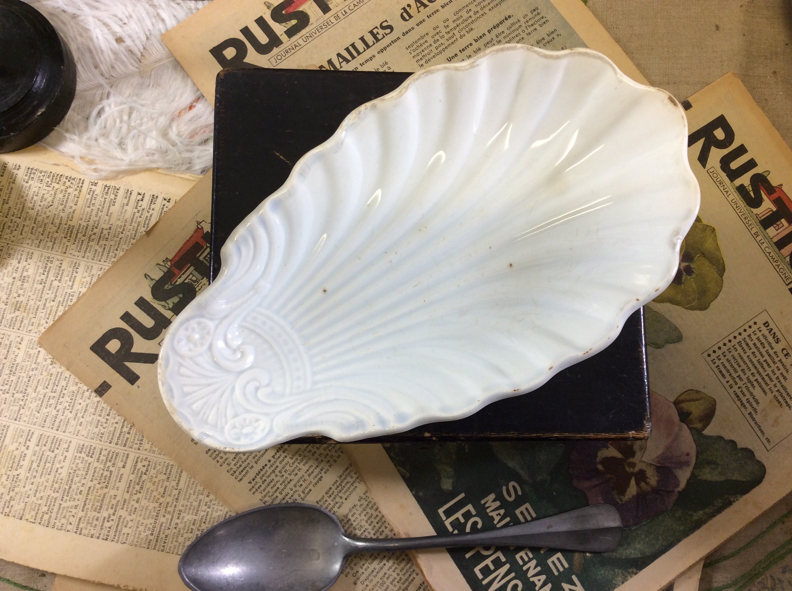 Distressed Creil Et Montereau Small Oval Shell Serving Dish Etsy
