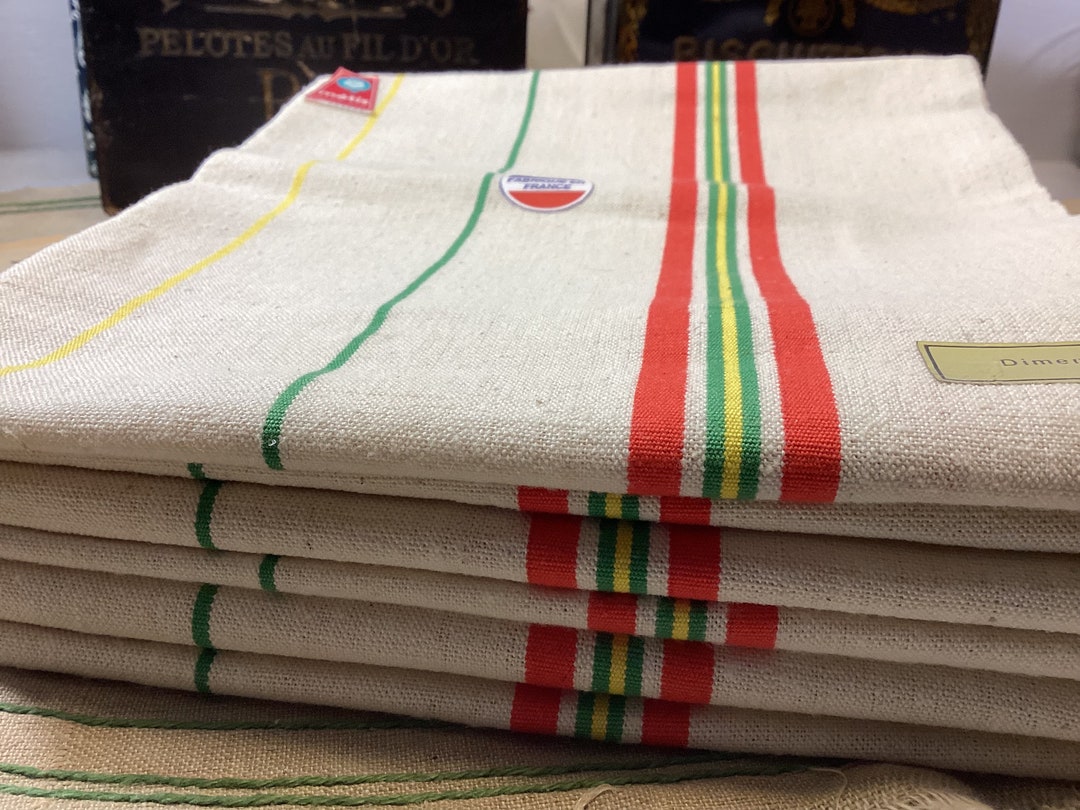 Set of 6 Never Used French Vintage Red Yellow and Green Stripes Thick ...
