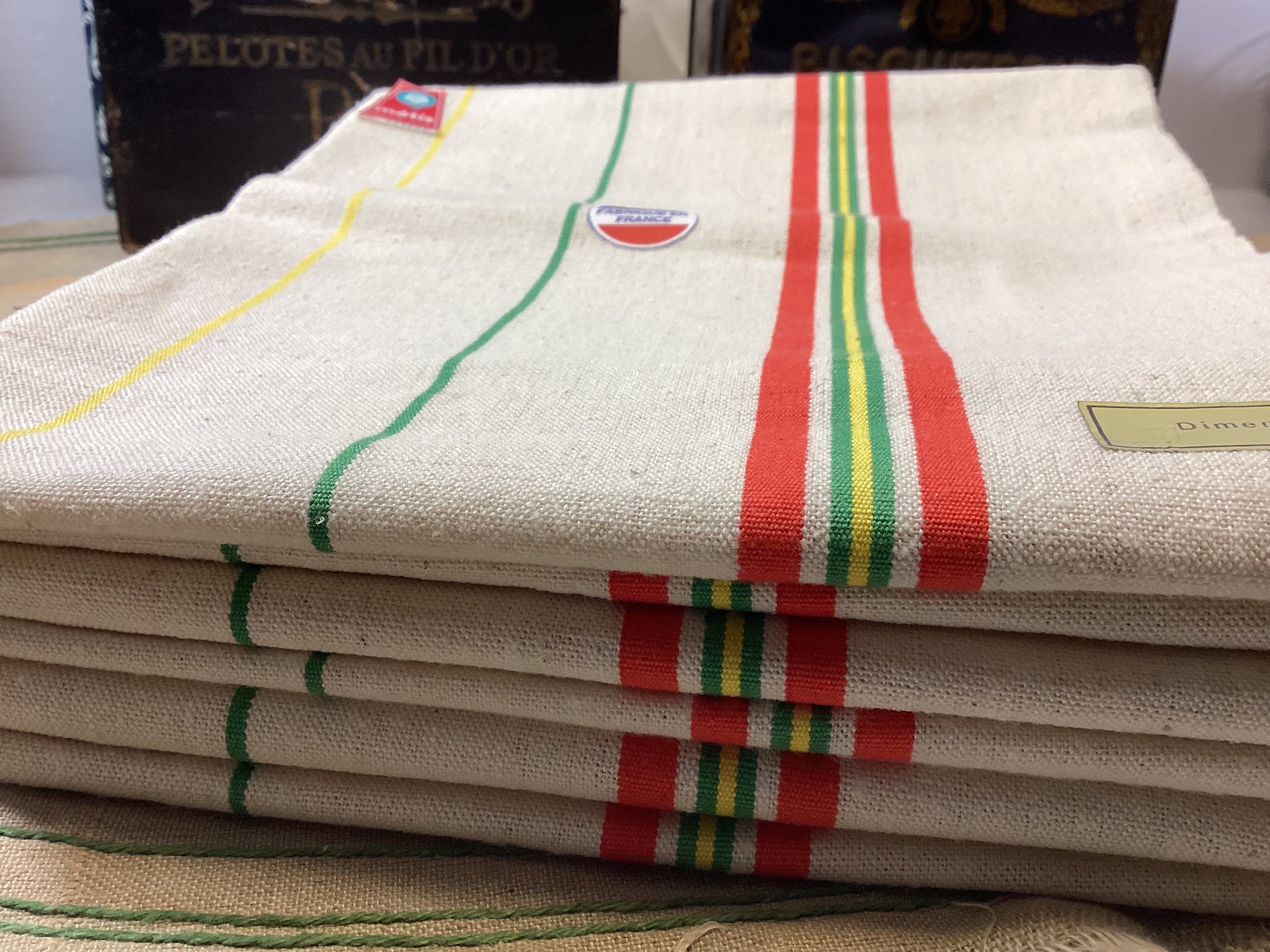 Handmade French Style Linen White With Red Striped Hand Tea Towel