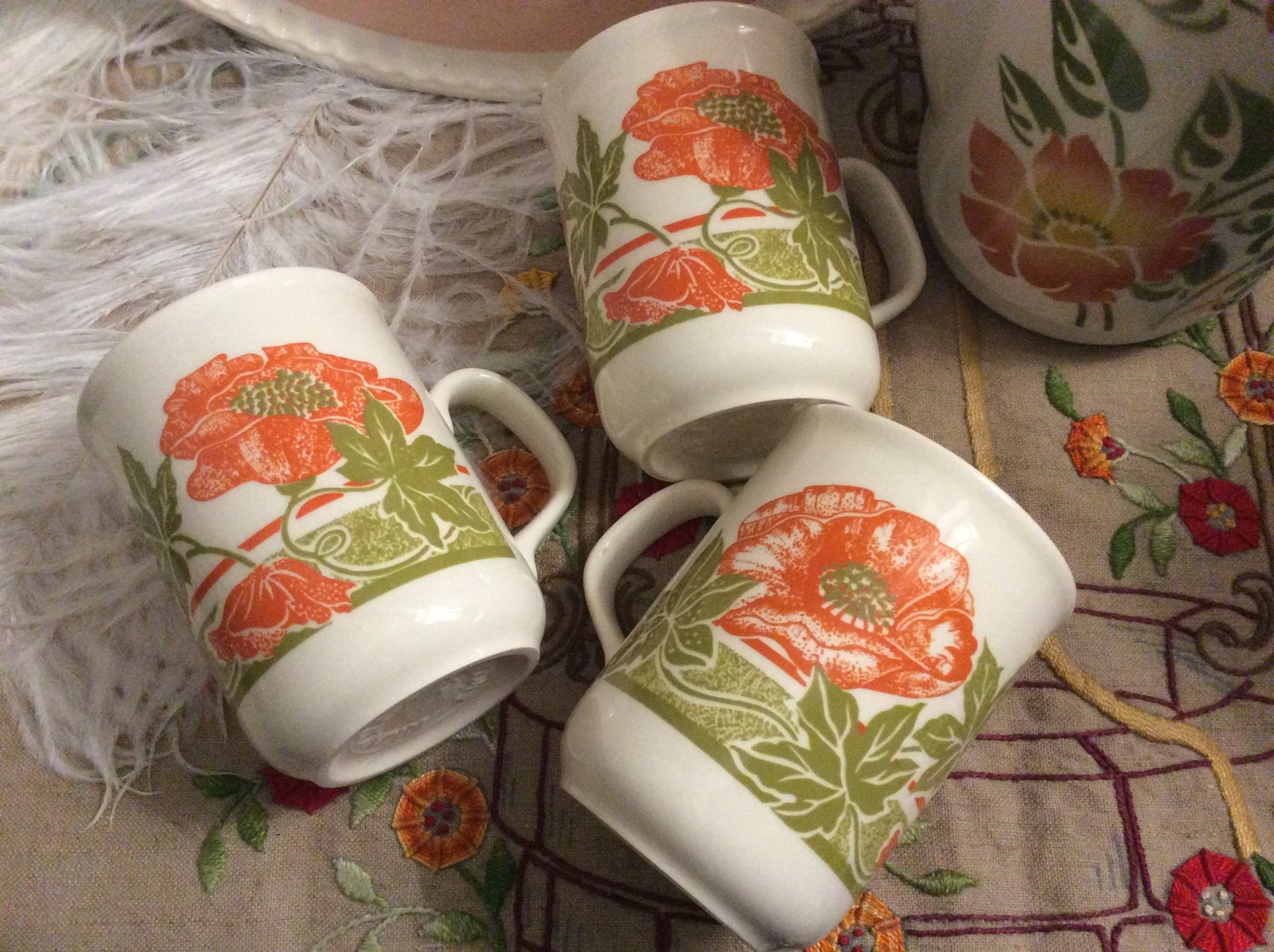 3 Vintage Kiln Craft Poppy Mugs Floral Mugs Red Poppy Etsy