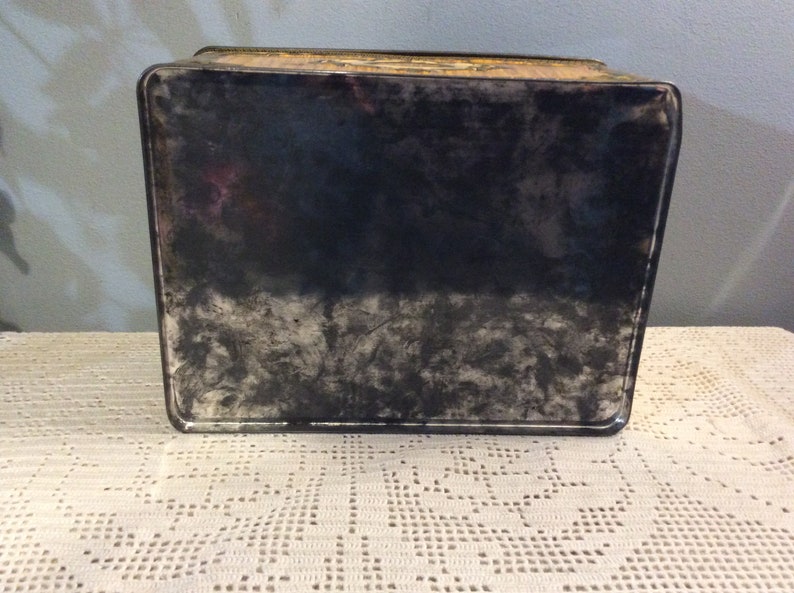 Roses Decorated Embellished Tin Box Old Collectors Metal Sweet box Vintage French Embellished Tin Chocolate box