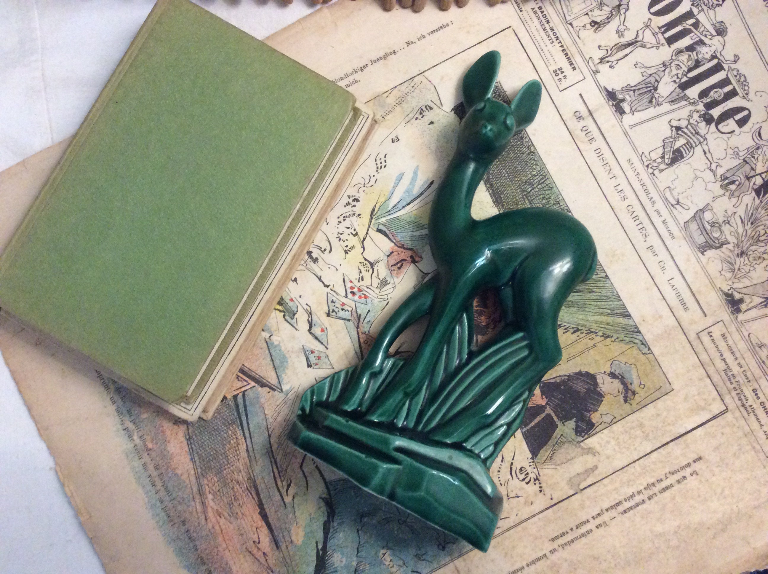 Antique Français Calf Deer Ceramic Figurine - Vintage Bambi Decor Saint Clement Doe Art Déco Bambi