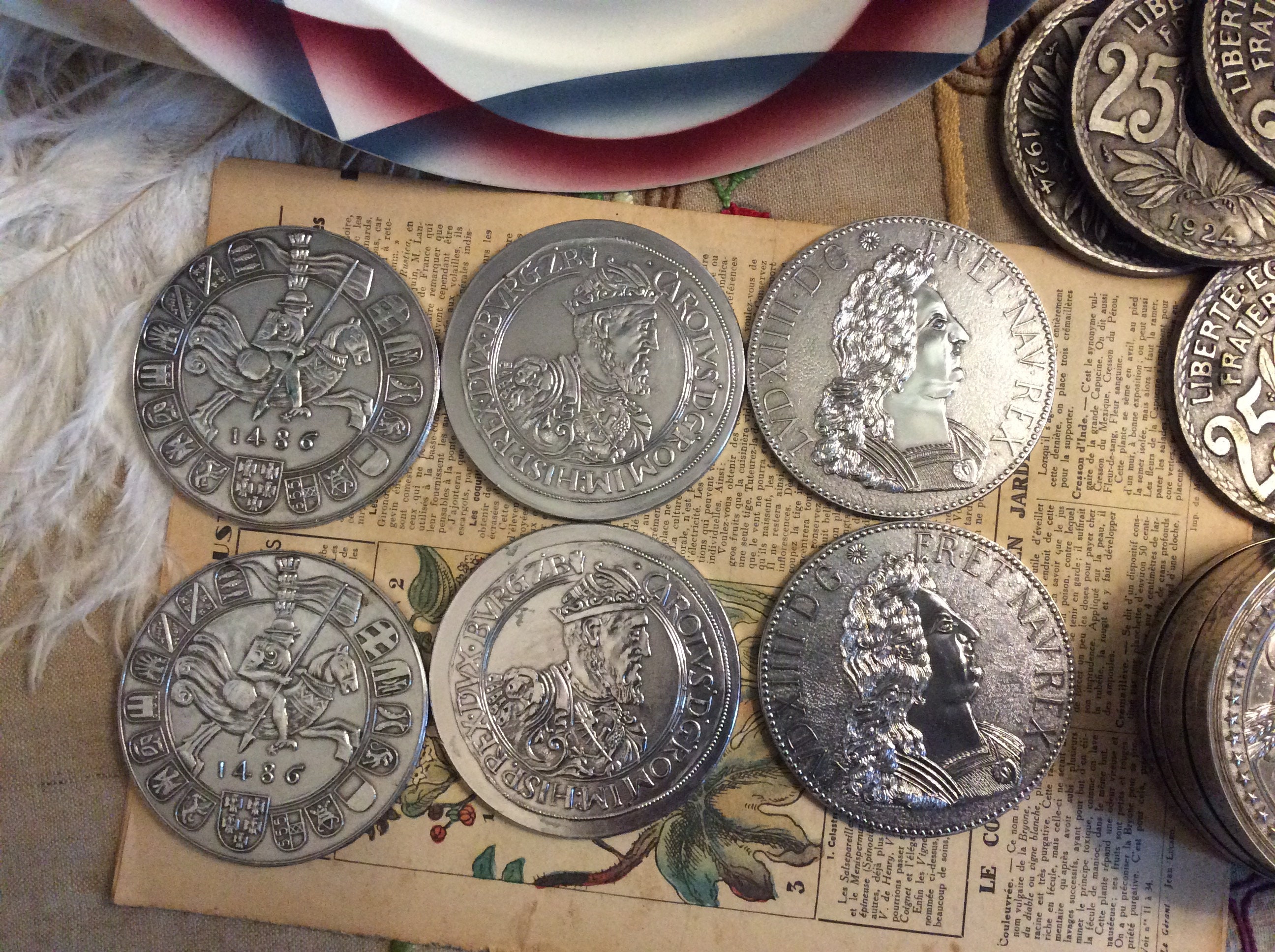 6 Médaille Liée à L'histoire en Forme de Sous-Verre - Métal Guldengroschen Coin Coasters Charle V Co