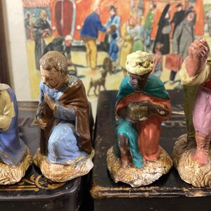 Set of 7 French Antique Devineau Terracotta Santons Devineau Shepherd with Dog Devineau Mahout Elephant Handler image 3