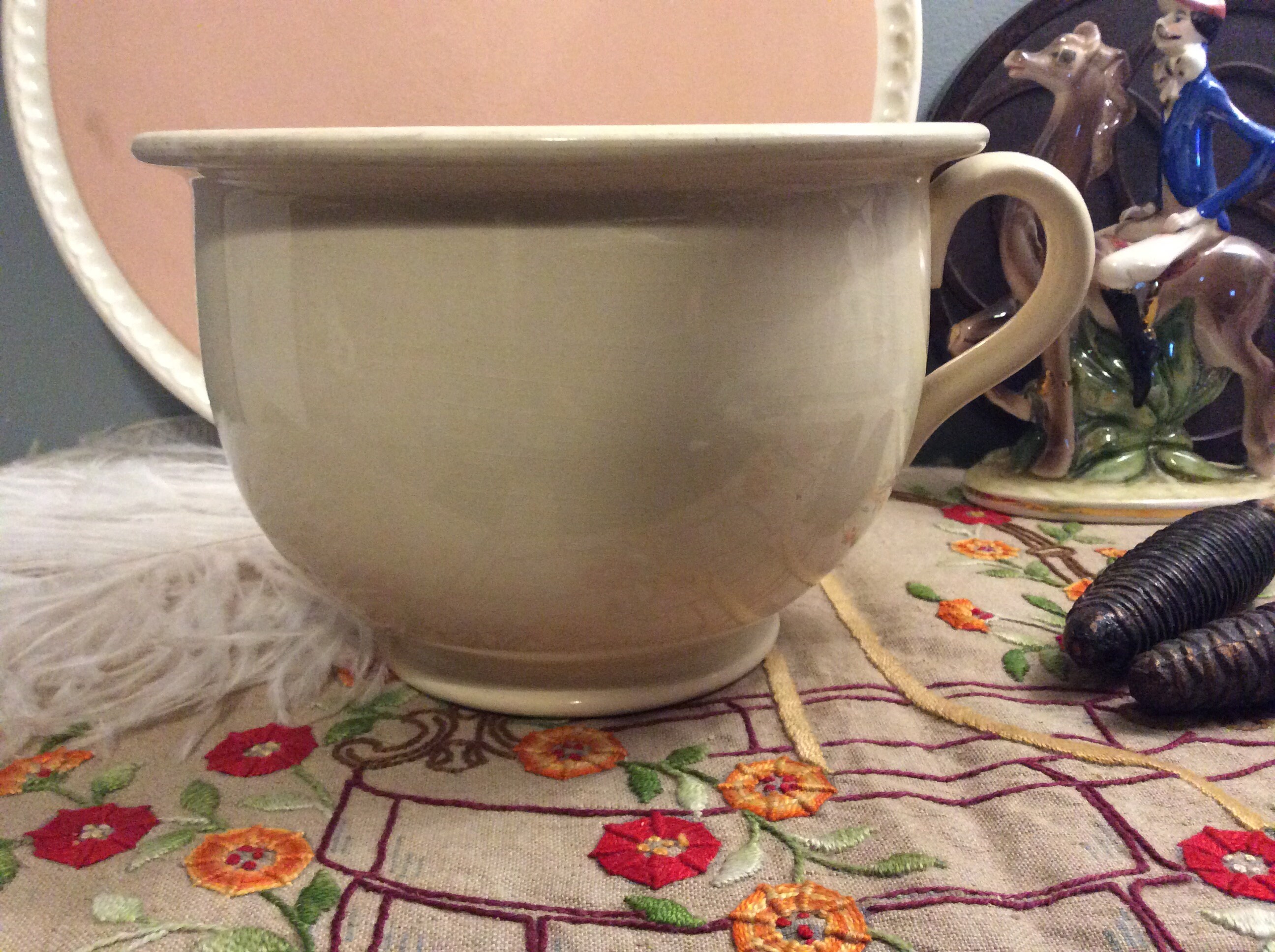 Millésime Made in Belgium Boch Freres La Louviere White Chamber Pot, Vintage Ceramic Potty, Garden P