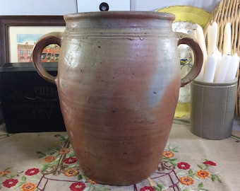 French Antique Beige and Brown Glazed Stoneware Confit Pot -  Rustic French Earthenware Confit Pot, French Rustic Stoneware Jar