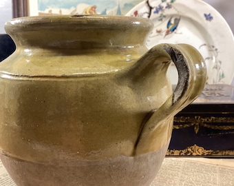 Pot ancien en grès émaillé ambré - Pot provençal rustique en faïence Français, pot en poterie Français, pot en grès rustique Français