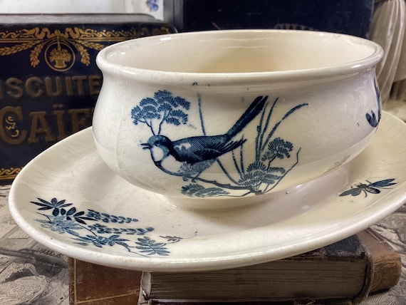 希少　レア　BOLS 陶器製ボトル 未開封　風車デザイン French Antique Ironstone Longwy Japonais Bird, Insects and