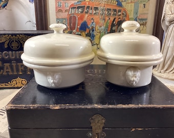 Lot de 2 petites terrines recto en céramique antiques/vintage - Petites soupières à foie gras - Petite soupière en pâté - Petite terrine recto avec couvercle