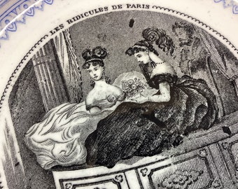 Antique Jules Vieillard Bordeaux 1800s Story Plate on Parisian Ladies - Antique Bordeaux TheatreThemed Plate - Pretty Women Jules Vieillard