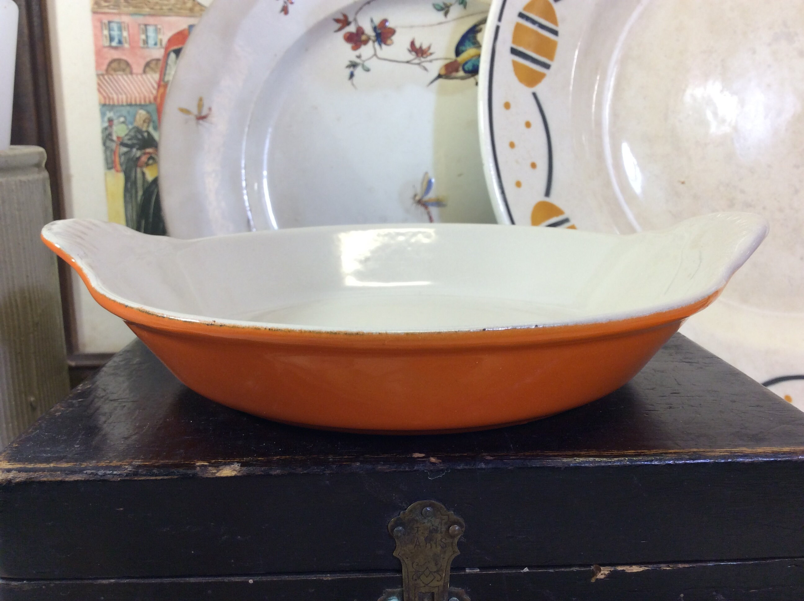 Plat Gratin d'orange Vintage Le Creuset, Plat Rond en Fonte d'émail Creuset.