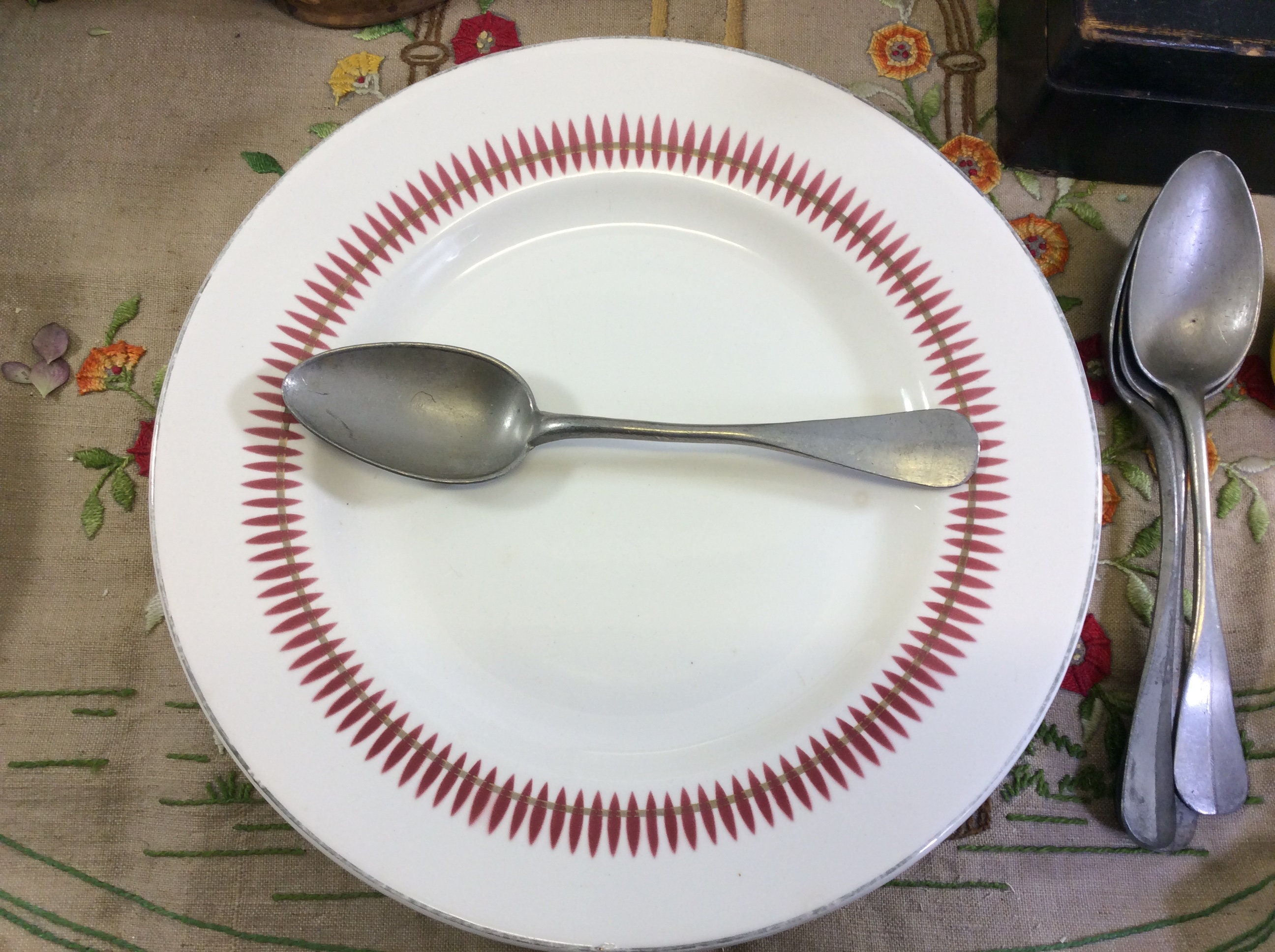 Français Vintage Uranus Vf Paris Grande Assiette - Motif Rouge et Or Plateau de Service Uranus