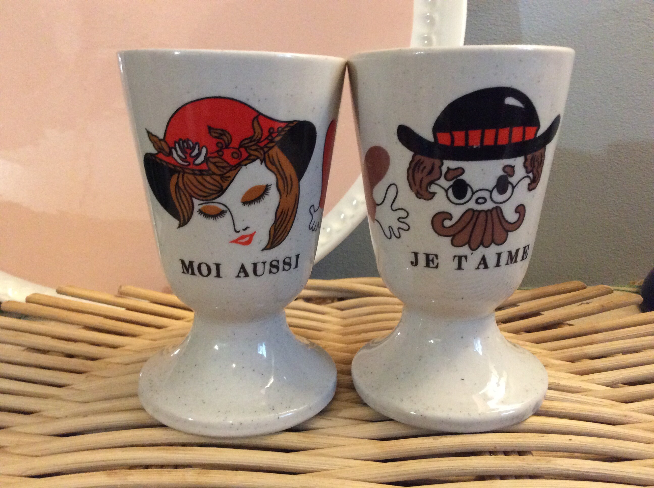 Deux Bijoux en Pierre Coréens Vintage His & Hers Mugs, Nouveauté Mr Mrs Goblets, Her Nous Deux, Coup