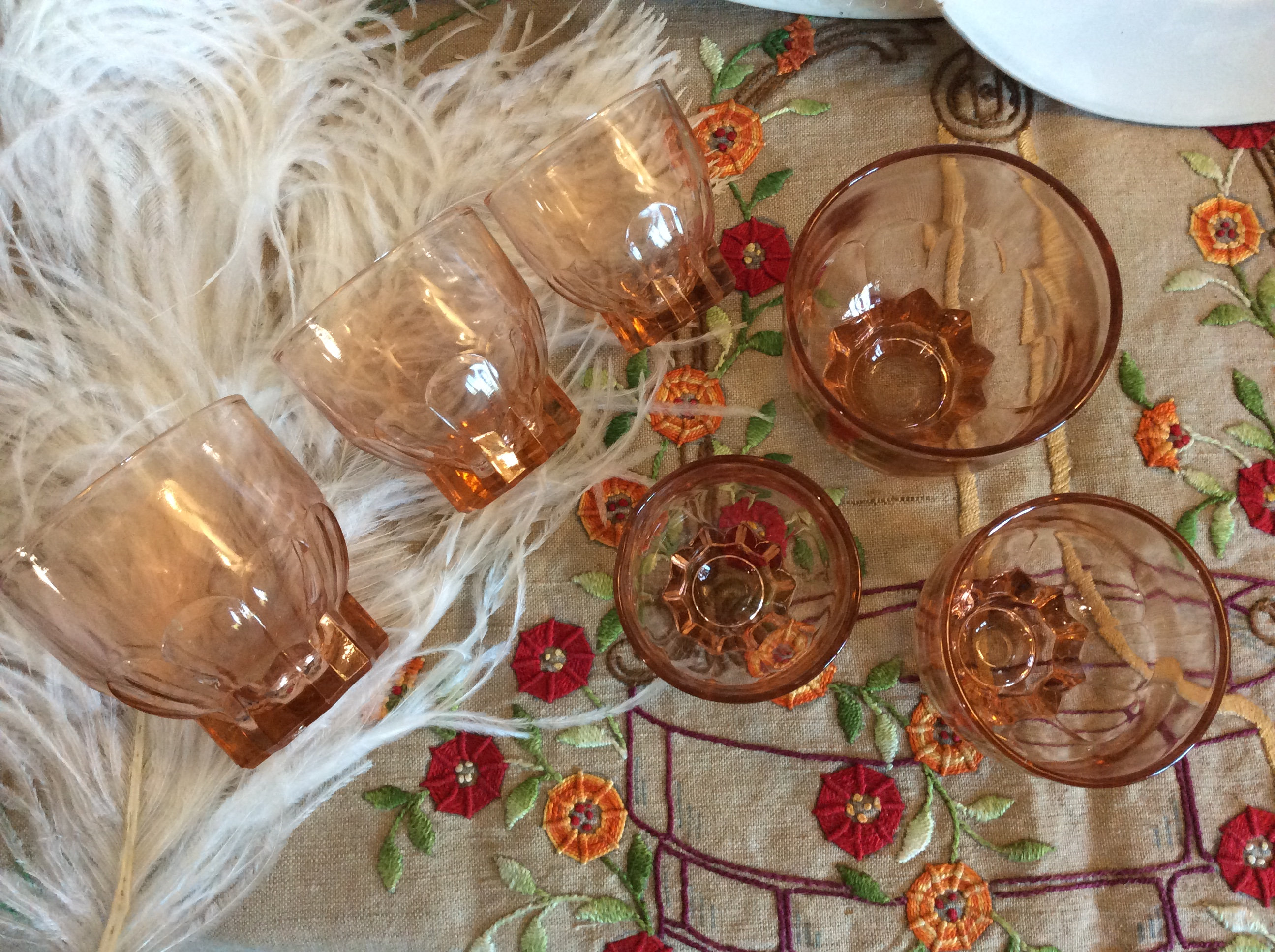 6 Français Verres en Verre Rose Vintage- 50S Blush Pink Glass - Vintage Cups Rosaline Glass