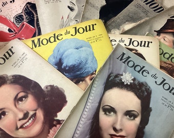 Set of 10 French Fashion Illustrated Magazines from 1940 and 1941 La Mode du Jour, Craft and Collage, Vintage Clothing Shop Prop Decor