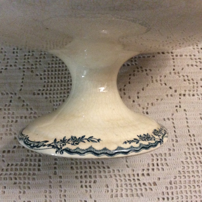 French Antique Salins Compotier Blue Flowers Cake Stand Antique French Salins Saxe Footed Plate