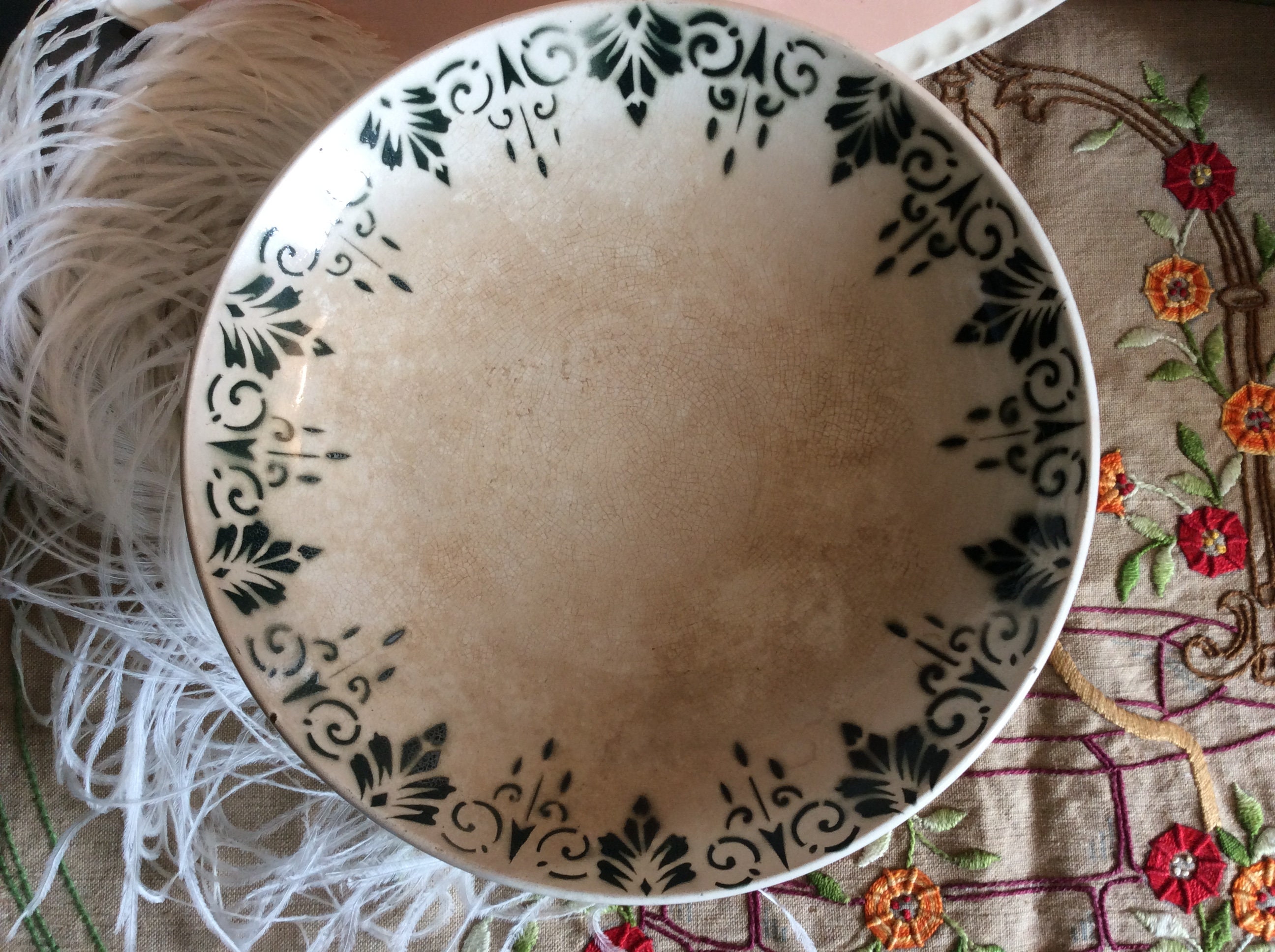 Plaque à Pieds de Frise Verte Clairefontaine Français Antique, Stand Gâteaux en Pierre Fer Des Année