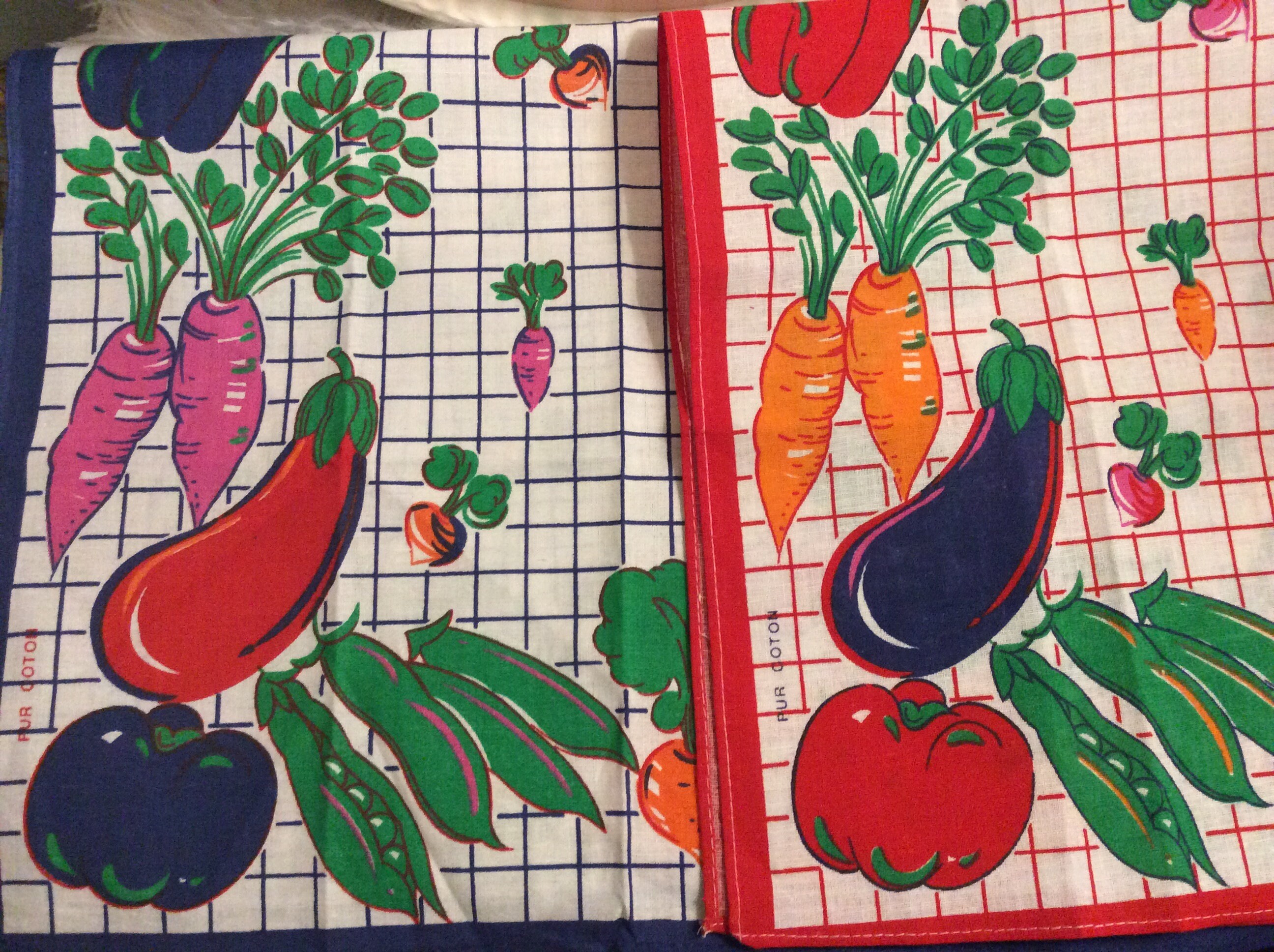 2 Français Serviettes de Thé Vintage Vegetables Pattern - Rétro Made in France Serviettes Cuisine Te