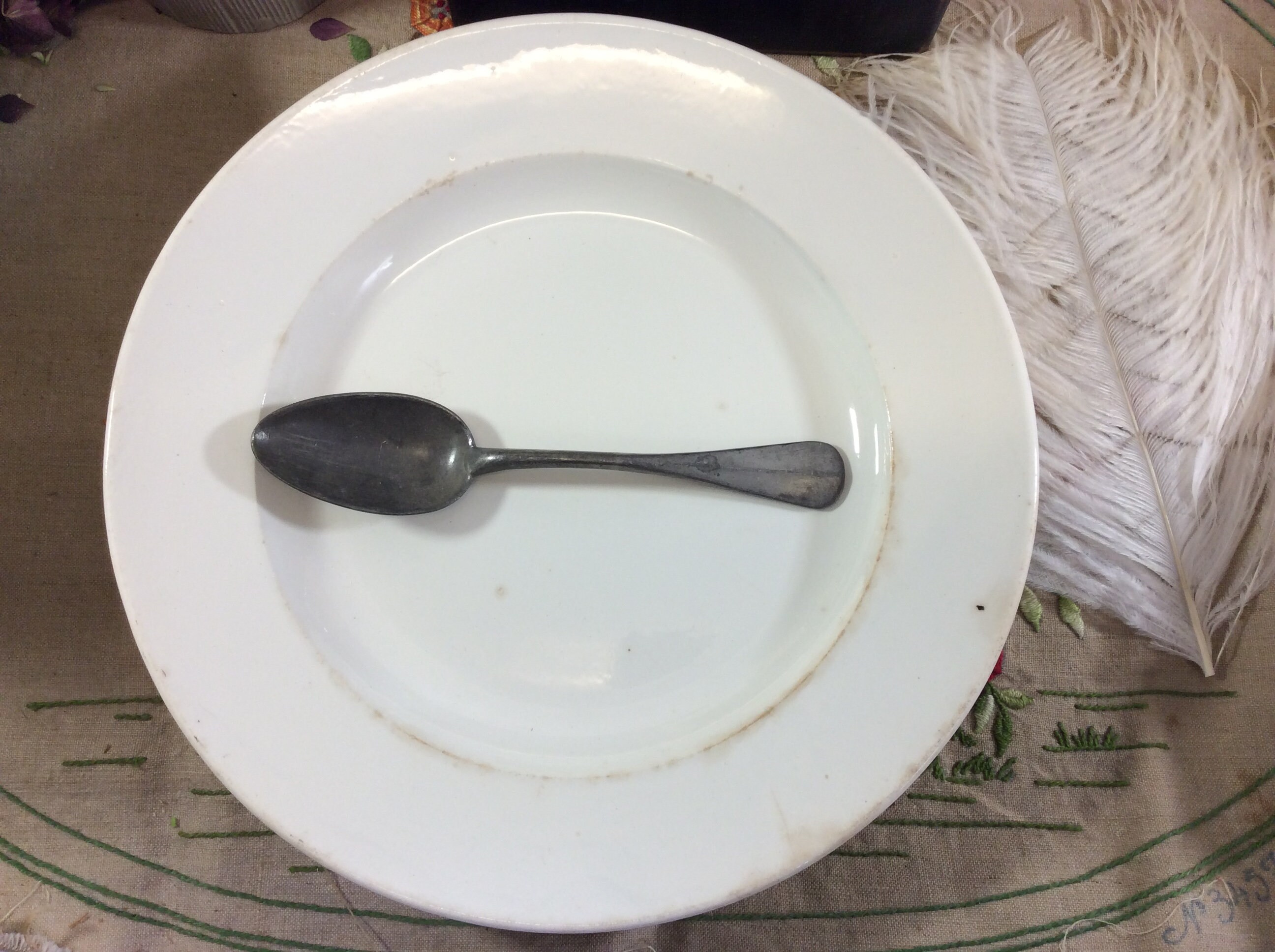 Antique Jules Vieillard Bordeaux Plateau Rond - 1800S Grand Plat de Service Blanc Assiette de en Dét