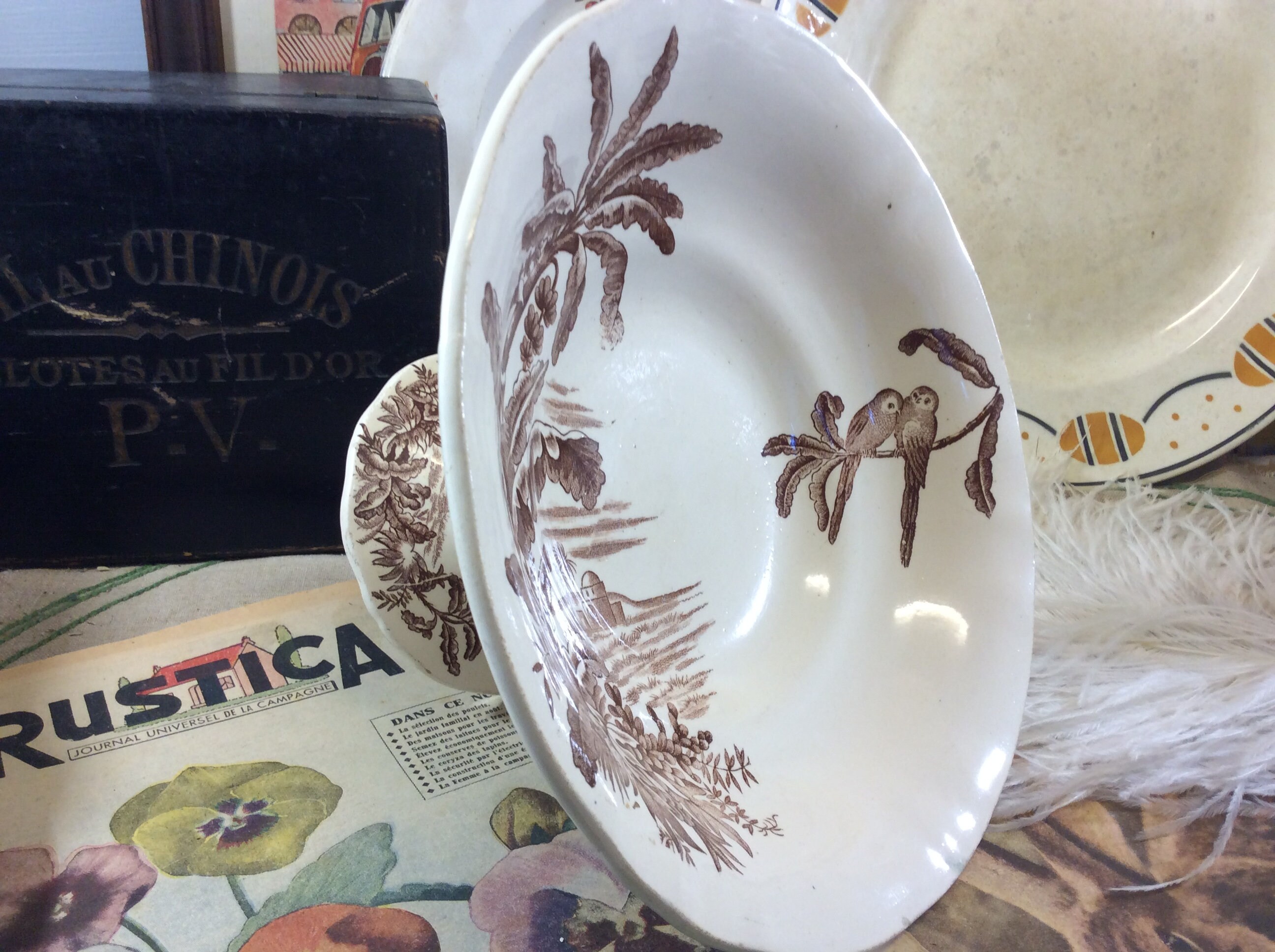 【送料込】フランスアンティークプレート３枚セット　サルグミンヌ　ロンシャン 送料込】フランスアンティークプレート3枚セットサルグミンヌ