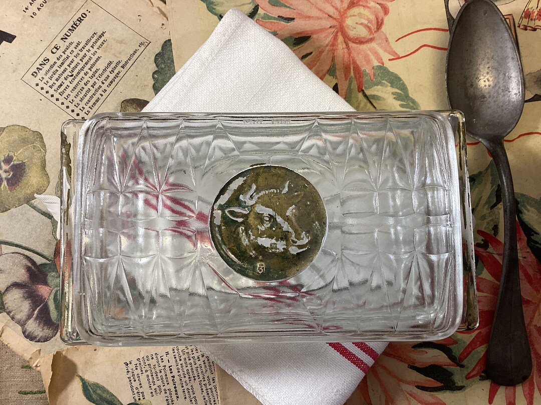 Vintage French Glass Cow Butter Dish French Old Pressed Clear Etsy UK