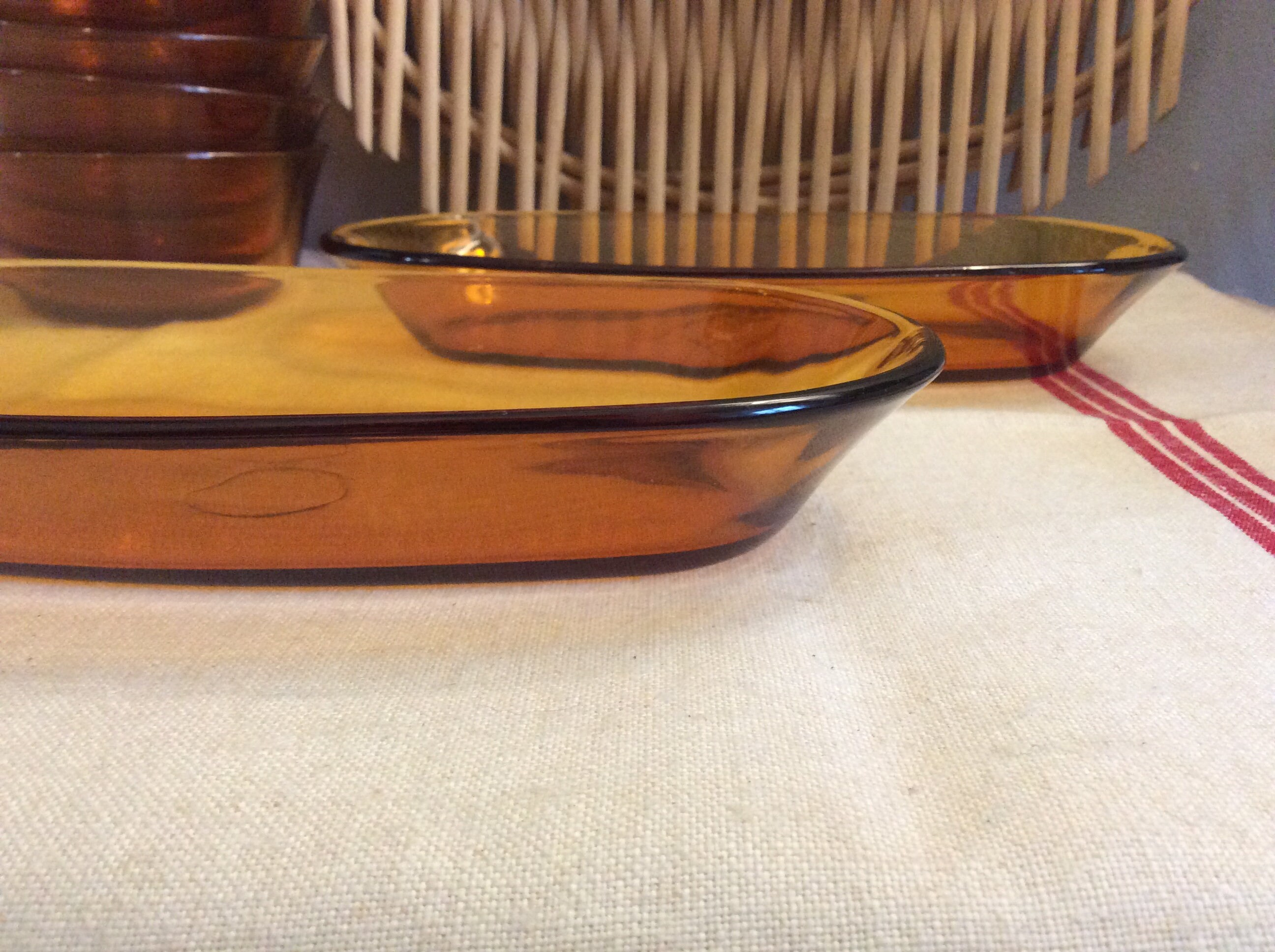 2 Français Vintage Glass Duralex Raviers, Amber Platters, Serving Dishes