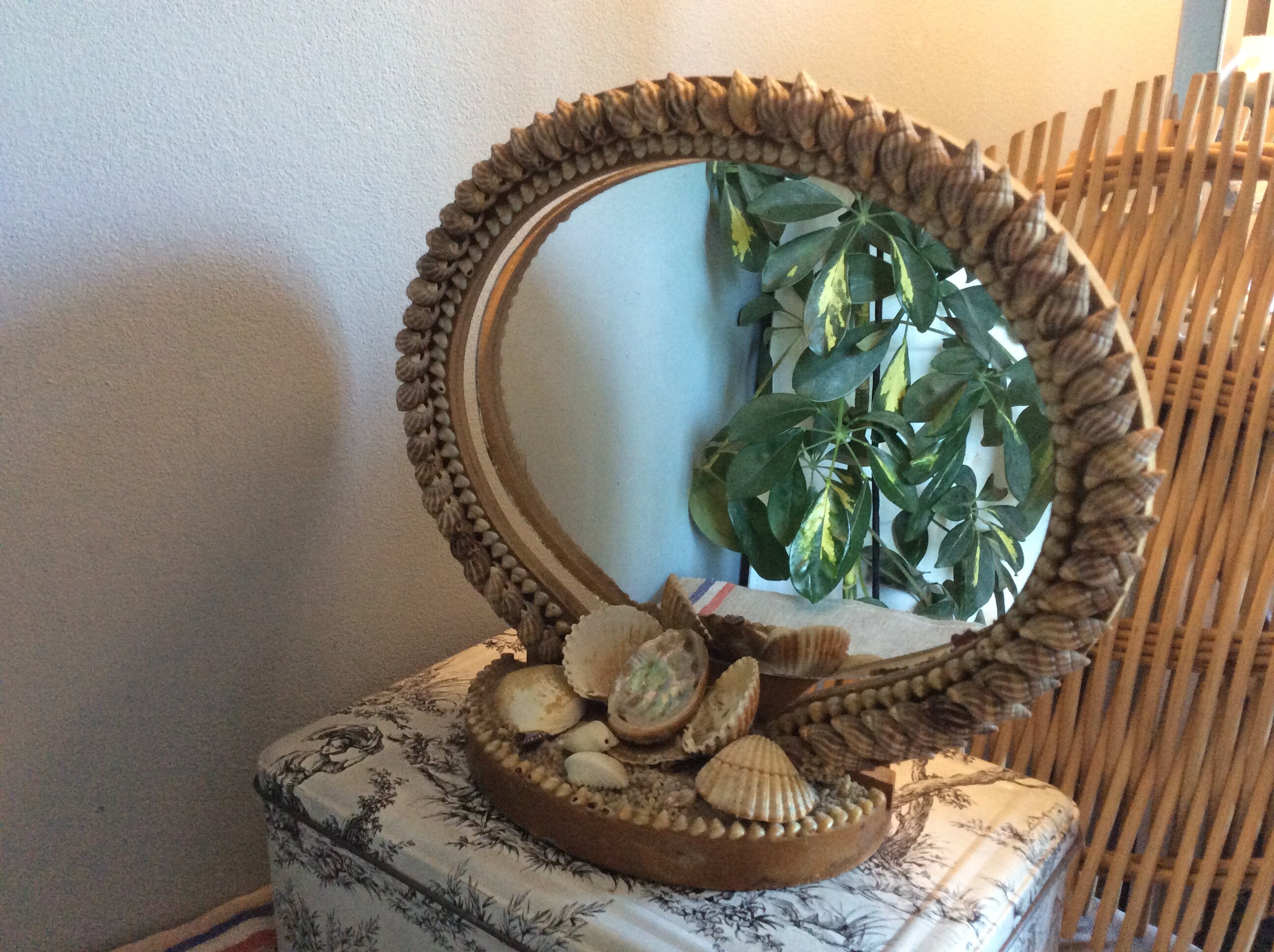 Miroir de Coquillages Vintage, Art de Plage, Souvenir Miroir Kitsch