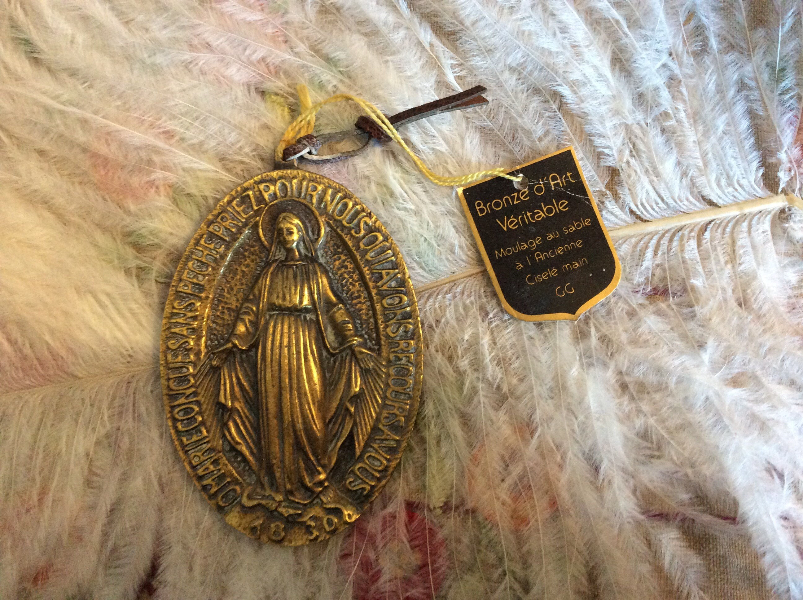 Médaille Religieuse en Bronze Vintage. Médaille de La Vierge Marie, Grande Médaille Bronze