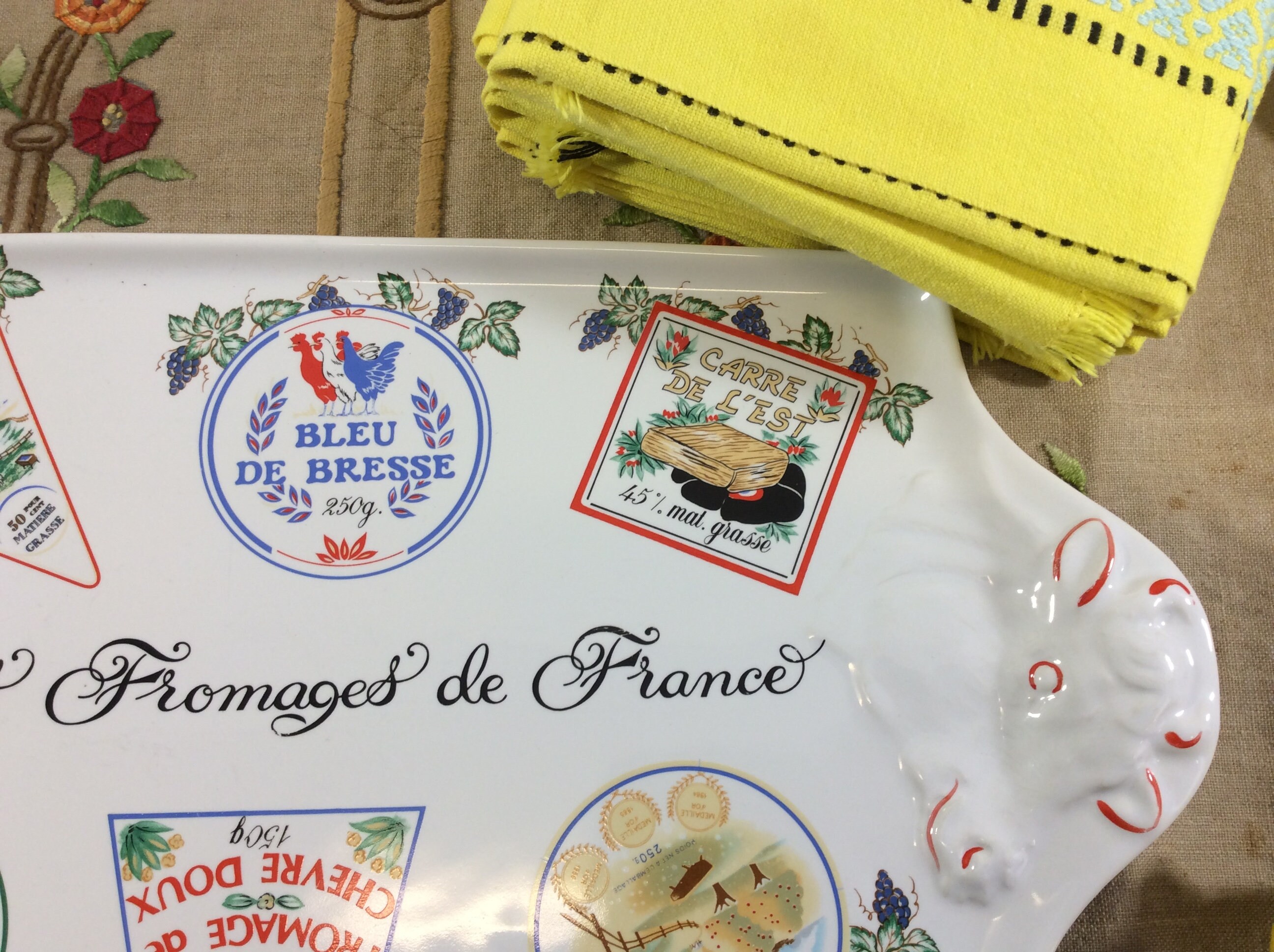 Plateau de Fromages en Porcelaine Revol Vintage Français - Plateau Grande Décor Chèvre et Vache Assi