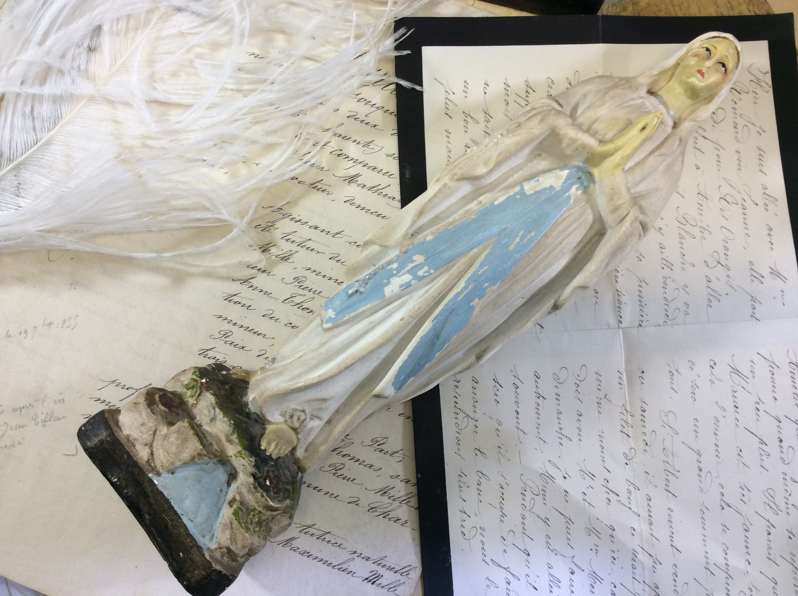 Vintage Signé M Cassaing Notre-Dame de Lourdes Figurine en Plâtre - Nd Statuette La Vierge Marie Rel